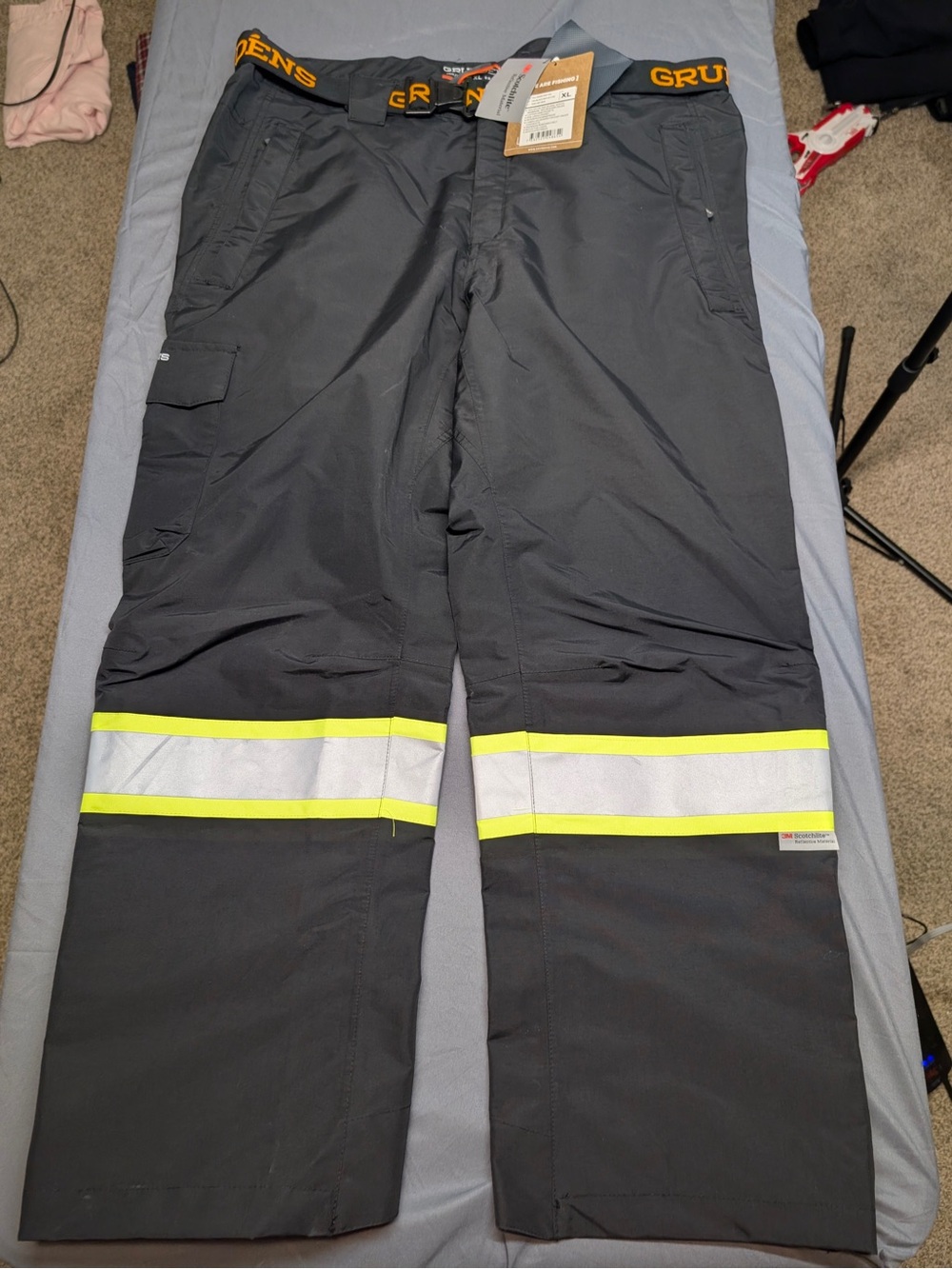 Grunden's Men's Hi-Vis Cargo Work Pants - Black with Yellow Trim XL